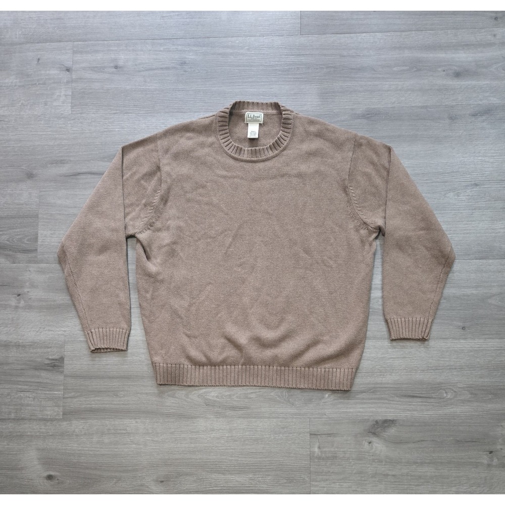 LL Bean Mens 2XL Brown 100% Cotton Crewneck Ribbed Knit Sweater 0 FW84